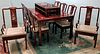 CHINESE MOP INLAID DINING TABLE 43-1/2"W X 5'L W/2 LEAVES AND 8 CHAIRS