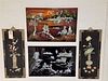 LOT 4 CHINESE LAQUER PLAQUES 2 W/INSET CARVED STONE 24" X 10" +2 W/MOP INLAY 15" X 23"