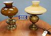 LOT 2 BRASS TABLE LAMPS W/ GLASS SHADES