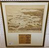 FRAMED VINTAGE 20'S TRAVEL MAP BIRD'S EYE VIEW OF BOSTON HARBOR 15 3/4" X 20" W/ COVER 7" X 7 1/2"