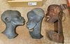 LOT MID CENTURY AFRICAN WALL HANGINGS- PR CAST IRON BUSTS 10 1/2"H X 8"W X AND 11"H X 6 1/2"W AND COPPER 14 1/2"H X 7 1/2"W