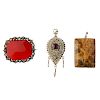 A selection of jewellery. To include a late 19th century gold, carnelian and cannetille brooch, a re