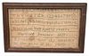 Sampler, Hartford, Connecticut, by Mary Ann Yale, aged 12, January 1823, 7 1/2" x 12".