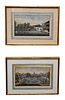 Set of Four Chinese Paintings, finely painted on tissue paper, courtyard and mountainous landscape with figures, signed to right corner, 7" x 11 1/2".