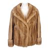 A pastel mink jacket. Designed with a notched lapel collar, hook and eye fastenings, wide sleeves wi