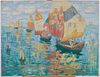 Continental School Impressionist Painting of Ships Unsigned