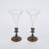 Pr: Crystal & Bronze Trumpet Vases