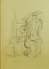 after: Giorgio de Chirico. Italian (1888-1978) Pencil on paper "Surrealist Interior With Figure"