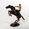 Vintage Large Bronze Figure Rearing Race Horse with Rider