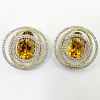Pair of Oval Cut Citrine and 18 Karat Yellow and White Gold Earrings.