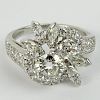 Lady's Vintage Diamond and 18 Karat White Gold Cluster Ring with Center Approx. .90 Carat Round Cut Diamond.