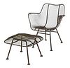Russell Woodard Mid Century Wirework Chair and Ottoman