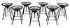 Set Seven Modern Black Painted Tractor Seat Barstools