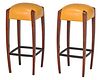 Two Montis Mustard Leather Upholstered Mahogany Stools