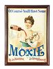 EMBOSSED PAINTED TIN MOXIE "IT'S SO HEALTHFUL, SO STRENGTHENING" SIGN.