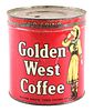 RARE GOLDEN WEST COFFEE TIN W/ COWGIRL GRAPHIC. 