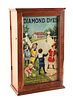 COUNTRY STORE DIAMOND DYE CABINET WITH CHILDREN AND MANSION GRAPHIC.