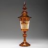Bohemian Amber Glass Lidded Compote 