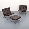 Pair of Mies van der Rohe "Barcelona" Chairs & Ottoman, Knoll