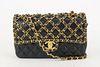 CHANEL LIMITED BLACK LAMBSKIN GOLD CHAIN ALL-OVER CLASSIC FLAP CAGE