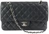 CHANEL BLACK X SILVER QUILTED CAVIAR LEATHER MEDIUM CLASSIC DOUBLE FLAP