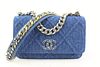 CHANEL 22P SILVER GOLD QUILTED DENIM WALLET ON CHAIN 19 FLAP WOC
