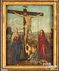 Spanish, 16th c. oil on panel of the Crucifixion