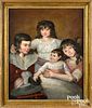 Amusing oil on canvas portrait of four siblings