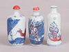 Three Chinese Qing Dynasty Porcelain Snuff Bottles