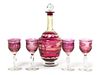 A Cameo Glass Drink Set, Height of decanter 11 1/8 inches.