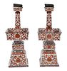 Pair of Chinese Iron Red Enamel Decorated Candlesticks