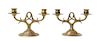 A Pair of Tiffany Studios Dore Bronze Two-Light Candelabra, Width 9 1/2 inches.