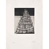 GABRIEL MACOTELA, Babel, Firmado y fechado 01 Grabado al aguafuerte y gofrado XIX / LX, 32 x 20 cm imagen / 49 x 36 cm papel