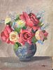 1940's Vintage French Flower Painting Still Life Roses in Vase, signed