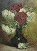 1920's French Impressionist Still Life White & Red Flowers in Vase oil on canvas