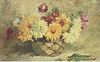LARGE 1940s FRENCH VINTAGE STILL LIFE OIL PAINTING - SHABBY CHIC FLOWERS IN BOWL