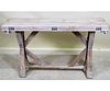 DISTRESSED WOODEN FLIP TOP TRESTLE TABLE