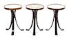 * Three Edward Wormley Walnut and Laminate Side Tables, for Dunbar, Height 19 x diameter 13 inches.