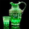 Vintage Green Glass Pitcher and Glass