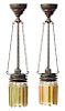 A Pair of Tiffany Studios Gold Favrile Glass and Bronze Prism Chandeliers, Height overall 22 1/2 inches, length of prisms 5 inch
