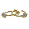 David Yurman 18k Gold Cable Hoop Diamond Heart Earrings