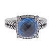 David Yurman Chatelaine Silver Hampton Blue Topaz Diamond Ring