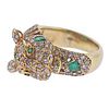 18k Gold Diamond Emerald Panther Ring