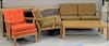 Sligh eight piece lot including a three piece sectional (lg. 74 in.), corner table, coffee table (top: 24" x 48"), armchair, and two...
