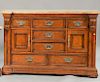 Hickory & White marble top chest with doors and drawers. ht. 44 in.; wd. 64 in.; dp. 20 in.