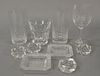 Baccarat crystal group to include set of six crystal stems, five miscellaneous glasses, four salts, and two lalique dishes.