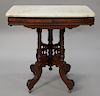 Two Victorian marble top tables, one rectangular, other small oval. ht. 29 1/2 in.; top: 20" x 29 1/2" and ht. 28 1/2 in.; top: 17" ...