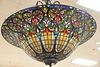 Large Tiffany style leaded glass hanging lamp. ht. 35 in.; dia. 37 in.