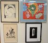Four framed pieces to include Don Quixote lithograph after Picasso 1955, Still life with magnolia after Henri Matisse, an unsigned b...