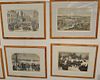 Set of six Harper's Weekly double page hand colored lithographs including Skating Central Park, Broadway Railroad, Docks New York Ci...
